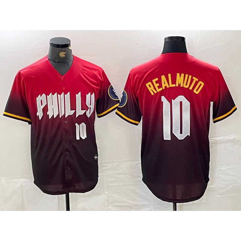Philadelphia Phillies #10 JT Realmuto Red MIKSHPS 2024 City Player Number Cool Base Jersey 2