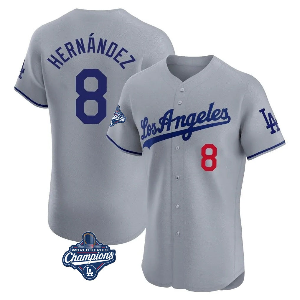 Los Angeles Dodgers #8 Enrique Hern¨¢ndez Player Gray MIKSHPS World Series Meet Limited Elite Home Stitched Jerseys