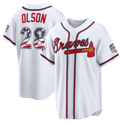 Atlanta Braves #28 Matt Olson 2026 All-Star Edition Stars & Stripes White MIKSHPS Stadium Jersey