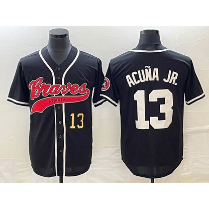 Atlanta Braves #13 Ronald Acuna Jr Number Black MIKSHPS Cool Base Stitched Jersey