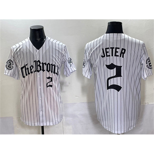New York Yankees #2 Derek Jeter White MIKSHPS Pinstripe 'Gothic Legacy Edition' Vapor Premier Limited Stitched Jersey