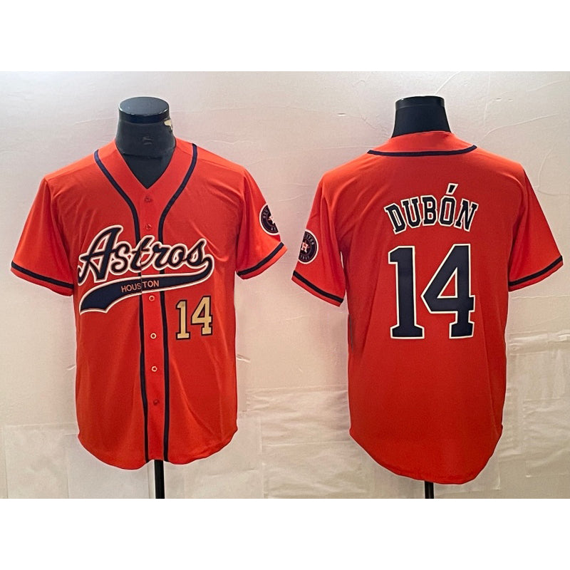 Houston Astros #14 Mauricio Dubon Number Orange MIKSHPS With Patch Cool Base Stitched Jersey