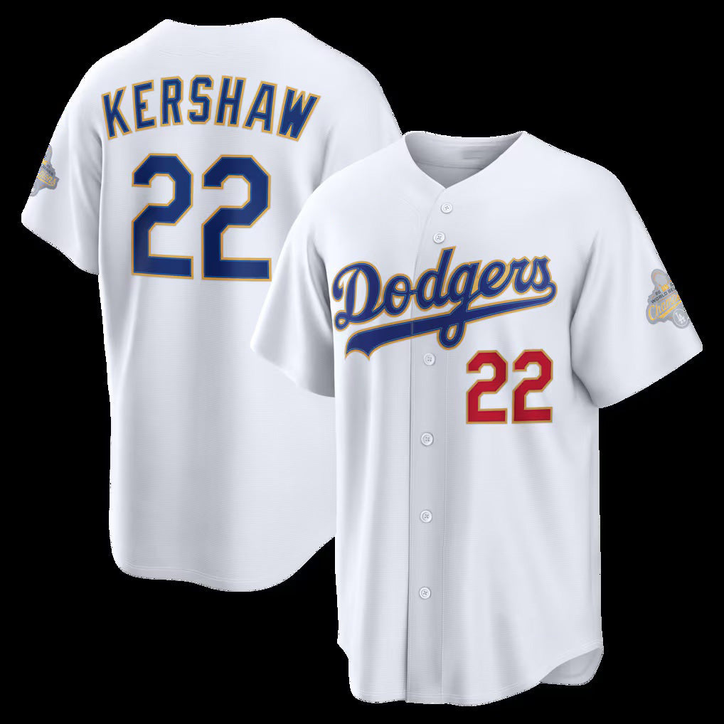 Los Angeles Dodgers #22 Clayton Kershaw White MIKSHPS 2026 Gold Collection Stadium Jersey