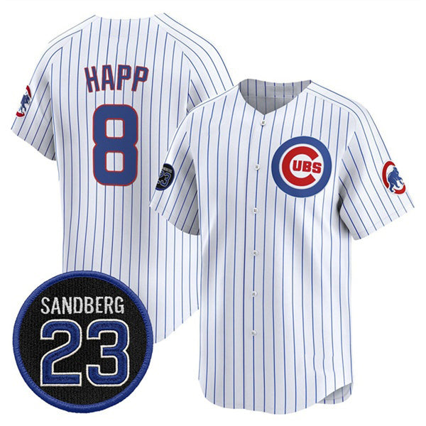 Chicago Cubs #8 lan Happ White MIKSHPS Pinstripe 'Ryne Sandberg Tribute' Vapor Limited V2 Stitched Jersey