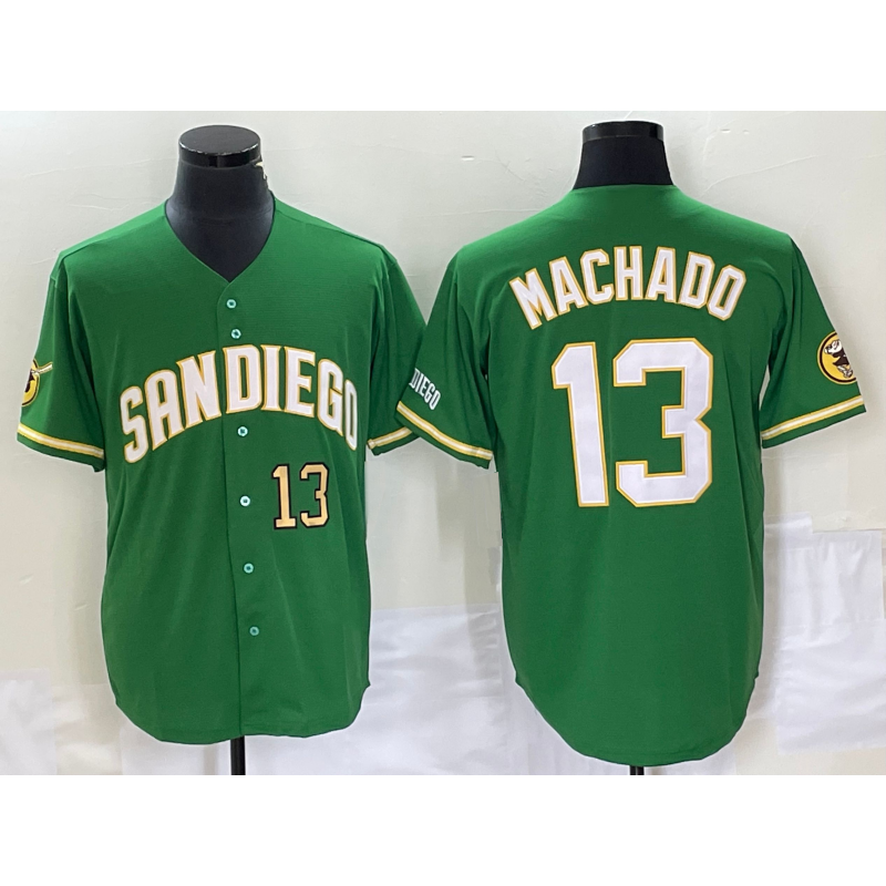 San Diego Padres #13 Manny Machado Number Green MIKSHPS Cool Base Stitched Jersey
