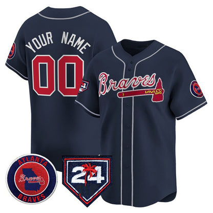 Custom Atlanta Braves Navy MIKSHPS 2024 Spring Training Patch Limited Stitched Jersey