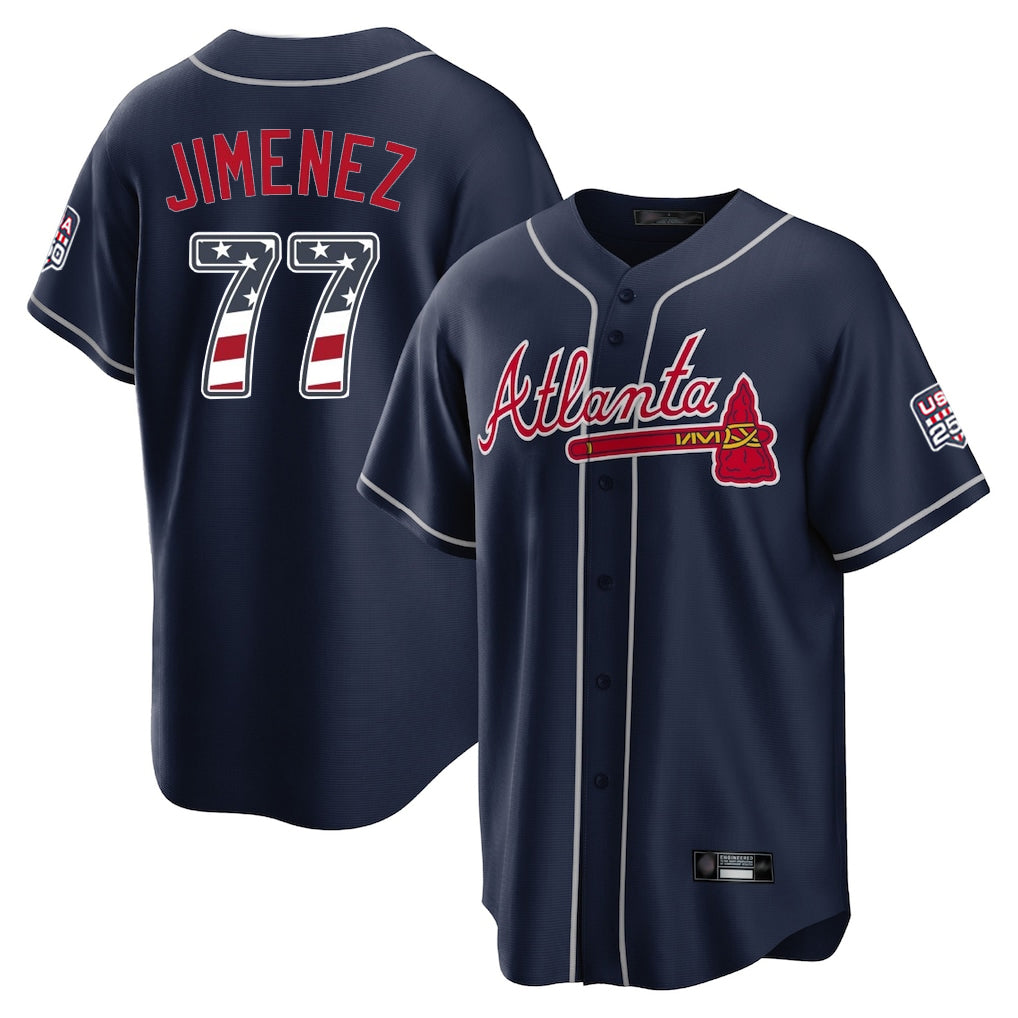 Atlanta Braves #77 Joe Jimenez Player Navy MIKSHPS USA 250 Fourth Of July Limited Home Game Stitched Jerseys