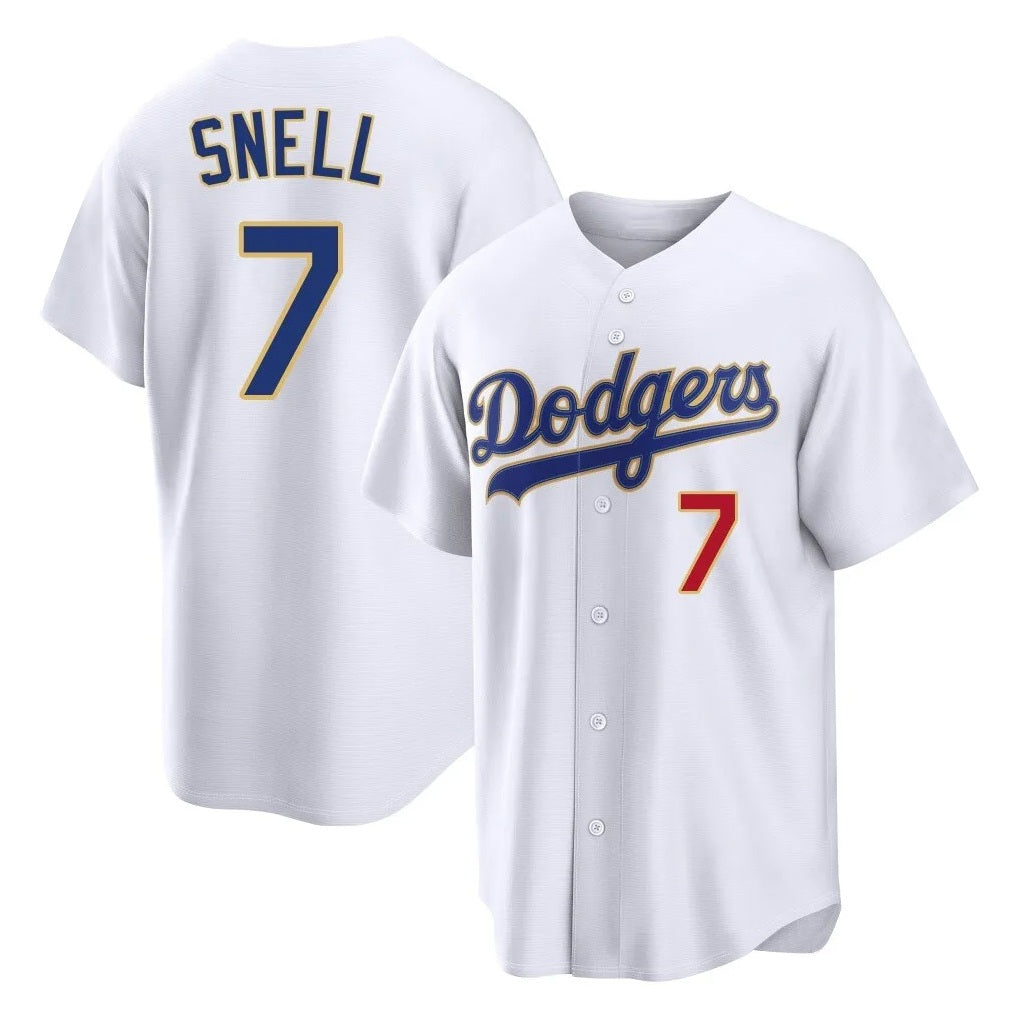 Los Angeles Dodgers #7 Blake Snell Player Gold MIKSHPS White 2026 Collection Stadium Limited Stitched Jerseys