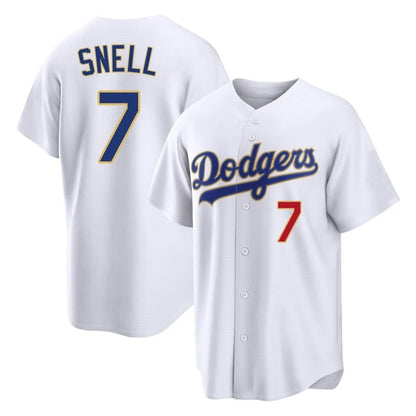 Los Angeles Dodgers #7 Blake Snell Player Gold MIKSHPS White 2026 Collection Stadium Limited Stitched Jerseys