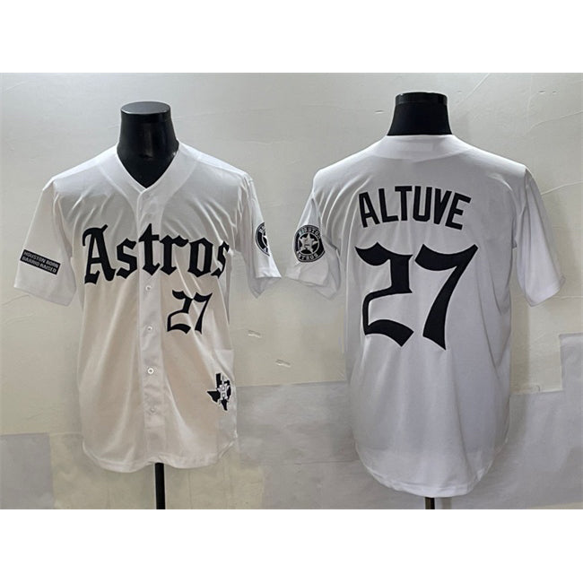 Houston Astros #27 Jose Altuve White MIKSHPS Gothic 'Houston Born Barrio Raised' Limited Stitched Jersey