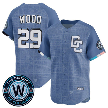 Washington Nationals #29 James Wood Blue MIKSHPS 2025 City Connect Limited Stitched Jersey