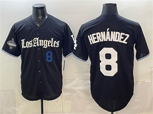 Los Angeles Dodgers #8 Enrique Hernandez Black MIKSHPS 2025 World Series Champions Patch 'Gothic Edition' Vapor Premier Limited Stitched Jersey