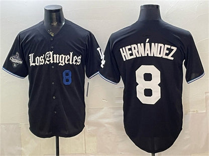 Los Angeles Dodgers #8 Enrique Hernandez Black MIKSHPS 2025 World Series Champions Patch 'Gothic Edition' Vapor Premier Limited Stitched Jersey