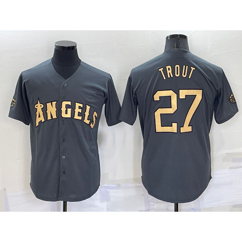 Los Angeles Angels #27 Mike Trout Grey MIKSHPS 2022 All Star Stitched Cool Base Jersey