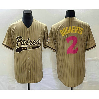 San Diego Padres #2 Xander Bogaerts Tan MIKSHPS Pinstripe 2023 City Connect Cool Base Stitched Jersey