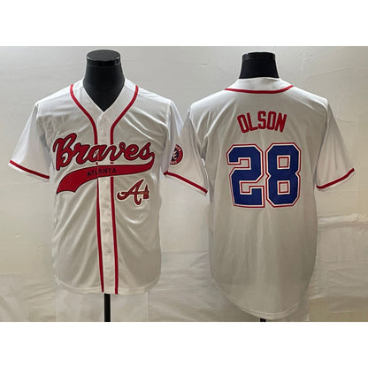Atlanta Braves #28 Matt Olson White MIKSHPS Cool Base With Patch Stitched Jersey
