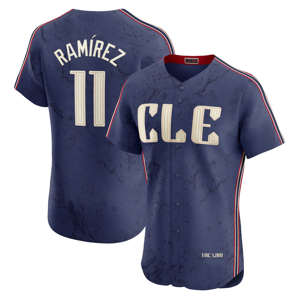 Cleveland Guardians #11 Jos¨¦ Ram¨ªrez Navy MIKSHPS City Connect Elite Jersey