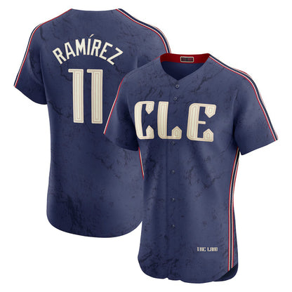 Cleveland Guardians #11 Jos¨¦ Ram¨ªrez Navy MIKSHPS City Connect Elite Jersey