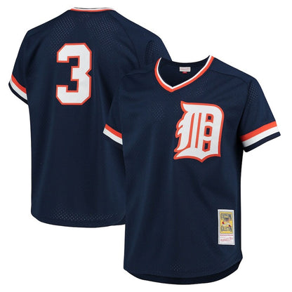 Detroit Tigers #3 Alan Trammell Player Navy MIKSHPS Mitchell & Ness 1984 Mesh Batting Practice  T-shirt Stitched Jerseys