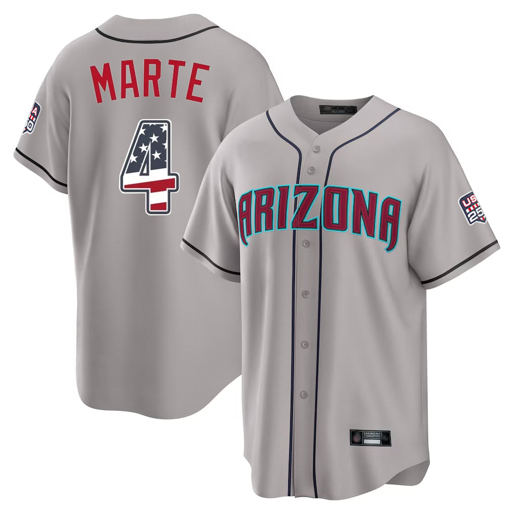 Arizona Diamondbacks #4 Ketel Marte Player Gray MIKSHPS USA 250 Fourth of July Home Game Stitched Jerseys