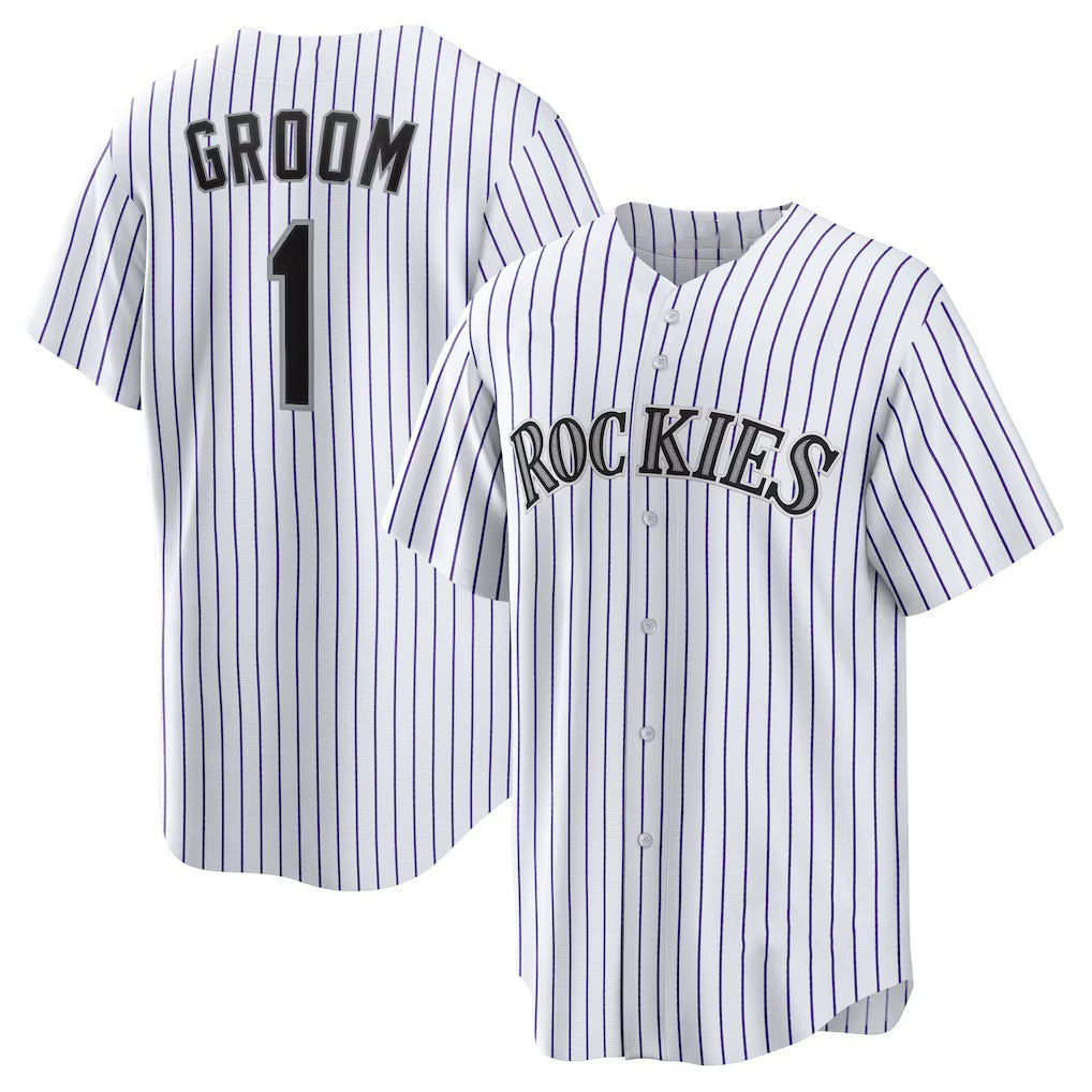 Colorado Rockies #1 Groom White MIKSHPS Home Replica Jersey