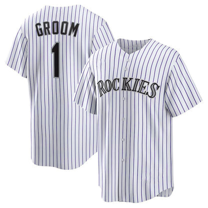 Colorado Rockies #1 Groom White MIKSHPS Home Replica Jersey