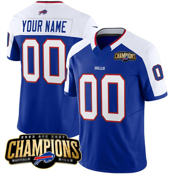 Custom B.Bills Active Player Blue White MIKSHPS 2023 F.U.S.E. AFC East Champions Ptach Stitched Jersey