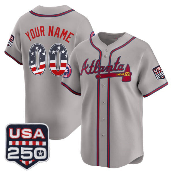 Custom Atlanta Braves Gray MIKSHPS USA 250 Fourth of July Vapor Premier Limited Jersey ¨C All Stitched