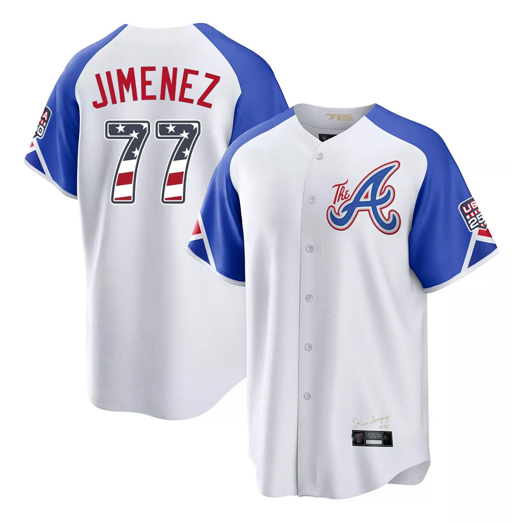 Atlanta Braves #77 Joe Jimenez Player White MIKSHPS USA 250 Fourth Of July City Connect Home Game Stitched Jerseys