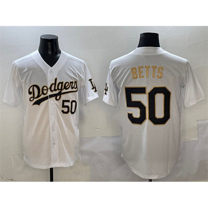 Los Angeles Dodgers #50 Mookie Betts White Gold MIKSHPS Limited Stitched Jersey