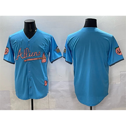 Atlanta Braves Blank Blue MIKSHPS 2024 Atliens & Peach With Outkast Patch Vapor Limited Stitched Jersey