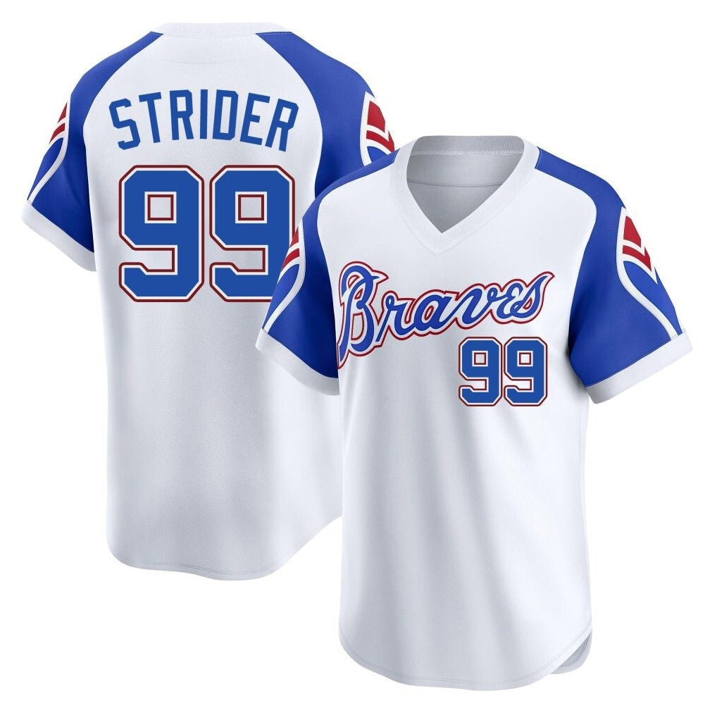 Atlanta Braves #99 Spencer Strider Player White MIKSHPS Throwback Cooperstown Collection T-shirt Game Stitched Jerseys