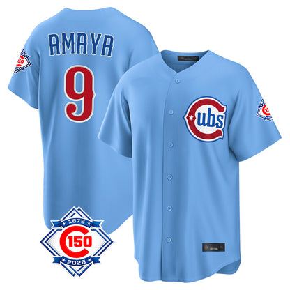Chicago Cubs #9 Miguel Amaya Player Light Blue MIKSHPS 150th Anniversary Home Game Stitched Jerseys