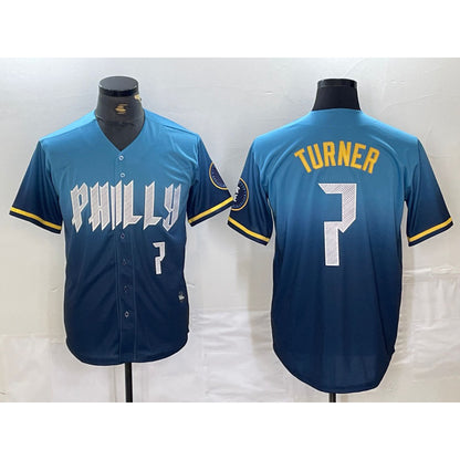 Philadelphia Phillies #7 Trea Turner Number Blue MIKSHPS 2024 City Connect Limited Stitched Jersey 2