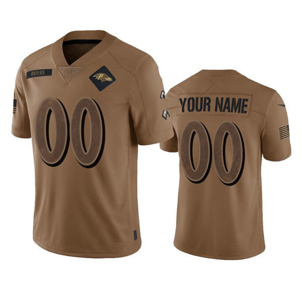 Custom B.Ravens Active Player 2023 Brown MIKSHPS Salute To Service Limited Stitched Jersey