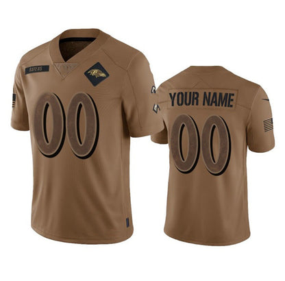 Custom B.Ravens Active Player 2023 Brown MIKSHPS Salute To Service Limited Stitched Jersey