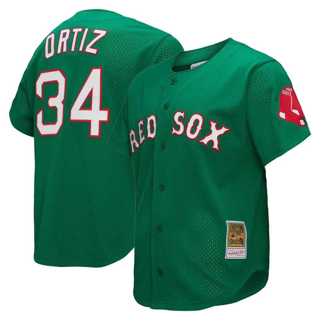 Boston Red Sox #34 David Ortiz Player Green MIKSHPS Mitchell & Ness Cooperstown Collection Mesh Home Stitched Jerseys
