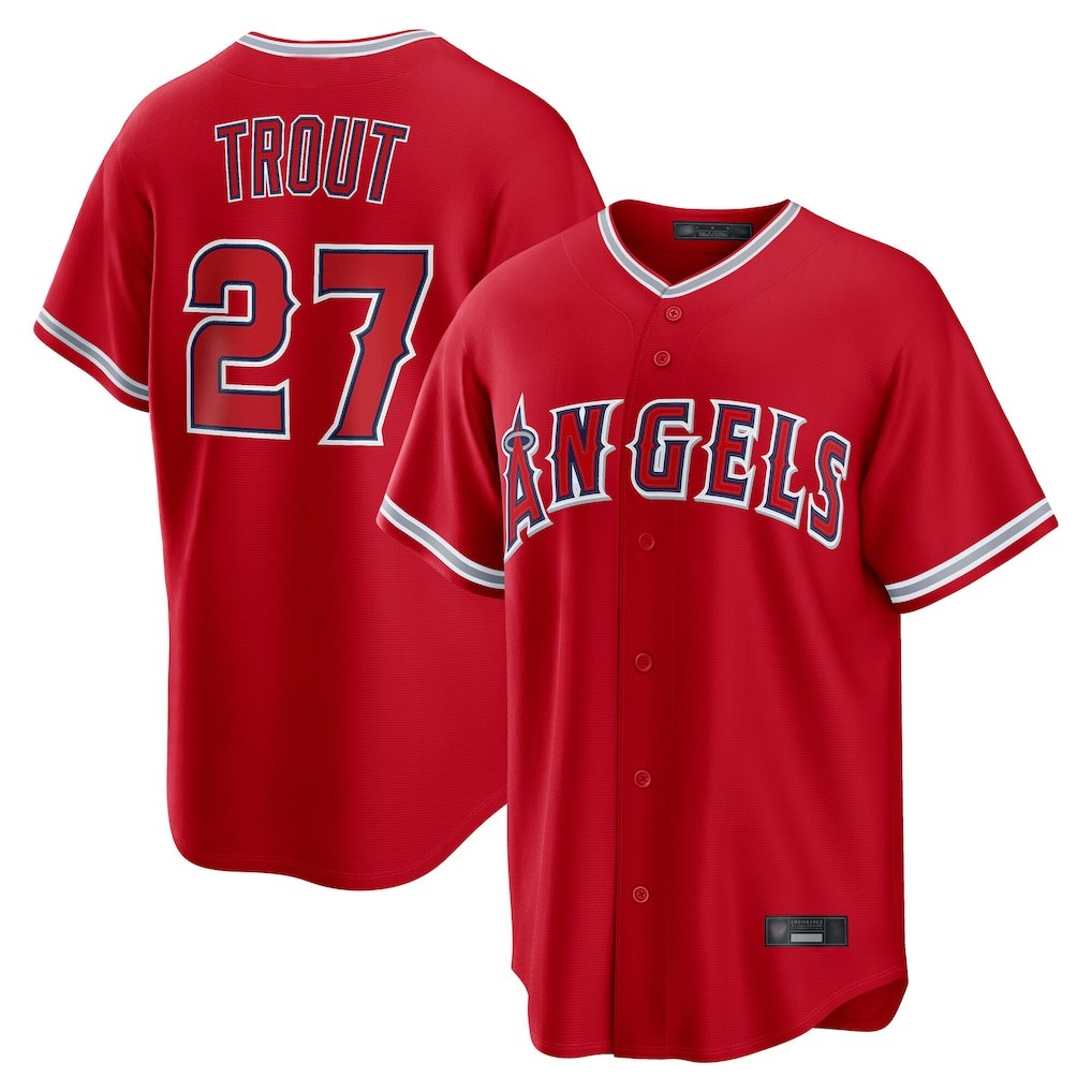 Los Angeles Angels #27 Mike Trout Player Red MIKSHPS Home Game Stitched Jerseys