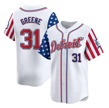 Detroit Tigers #31 Riley Greene White MIKSHPS 2025 Independence Day Vapor Premier Limited Stitched Jersey