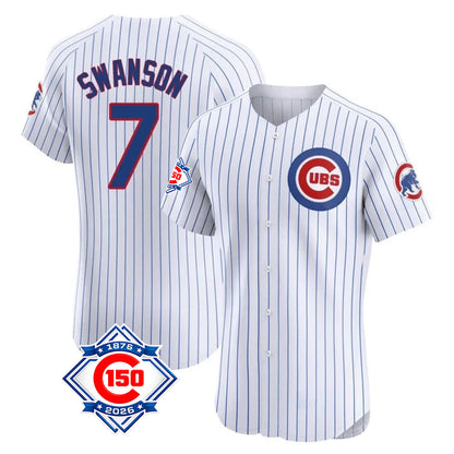 Chicago Cubs #7 Dansby Swanson Player White MIKSHPS 150th Anniversary Limited Elite Home Game Stitched Jerseys