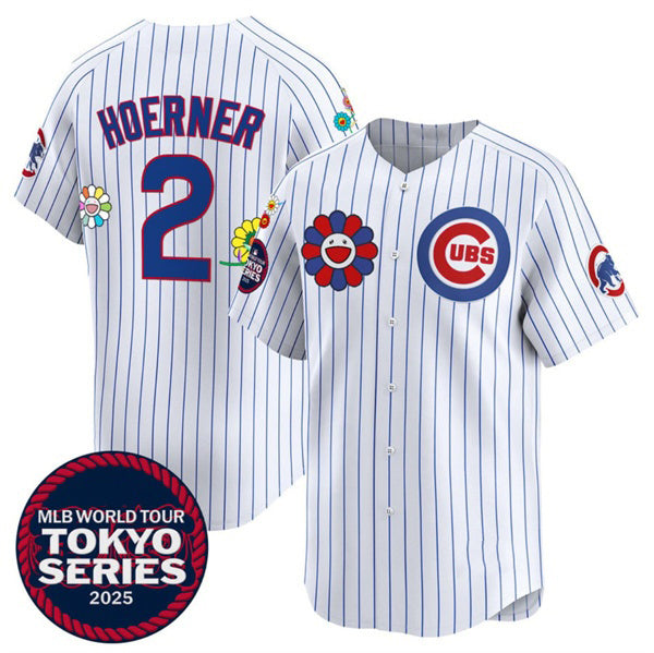 Chicago Cubs #2 Nico Hoerner White MIKSHPS 2025 Tokyo Series Limited Stitched Jersey