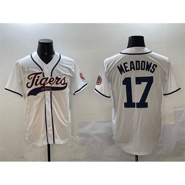 Detroit Tigers #17 Parker Meadows White MIKSHPS With Patch Cool Base Stitched Jersey
