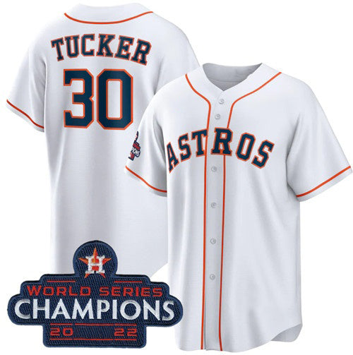 Houston Astros #30 Kyle Tucker White MIKSHPS 2022 World Series Champions Home Stitched Jersey