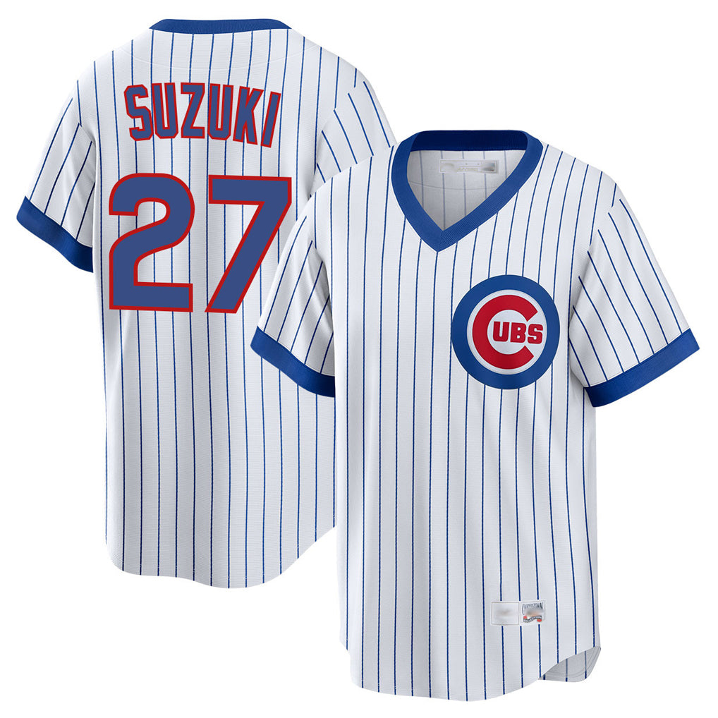 Chicago Cubs #27 Seiya Suzuki Player White MIKSHPS T-shirt Cooperstown Collection Limited Stitched Jerseys