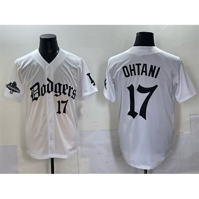 Los Angeles Dodgers #17 Shohei Ohtani White MIKSHPS 2025 LA Gothic Style With 2024 World Series Champions Patch Vapor Premier Limited Stitched Jersey