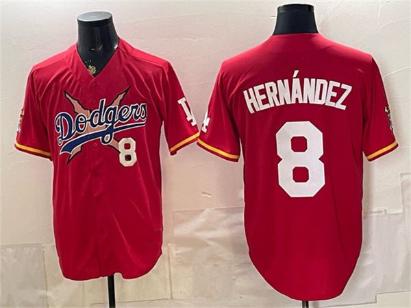 Los Angeles Dodgers x One Piece #8 Enrique Hernandez Red MIKSHPS Vapor Premier Limited Stitched Jersey