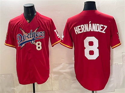 Los Angeles Dodgers x One Piece #8 Enrique Hernandez Red MIKSHPS Vapor Premier Limited Stitched Jersey