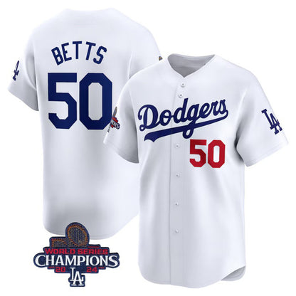 Los Angeles Dodgers #50 Mookie Betts White MIKSHPS 2024 World Series Champions Home Limited Stitched Jersey