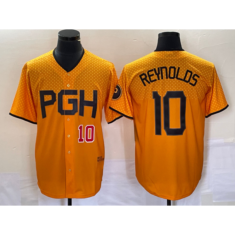 Pittsburgh Pirates #10 Bryan Reynolds Number Gold MIKSHPS 2023 City Connect Stitched Jersey 3