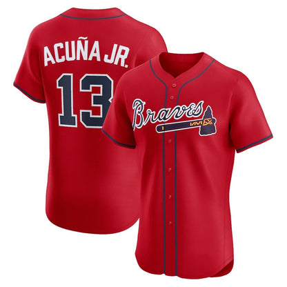 Atlanta Braves #13 Ronald Acuna Jr Red MIKSHPS Alternate 2 Elite Jersey